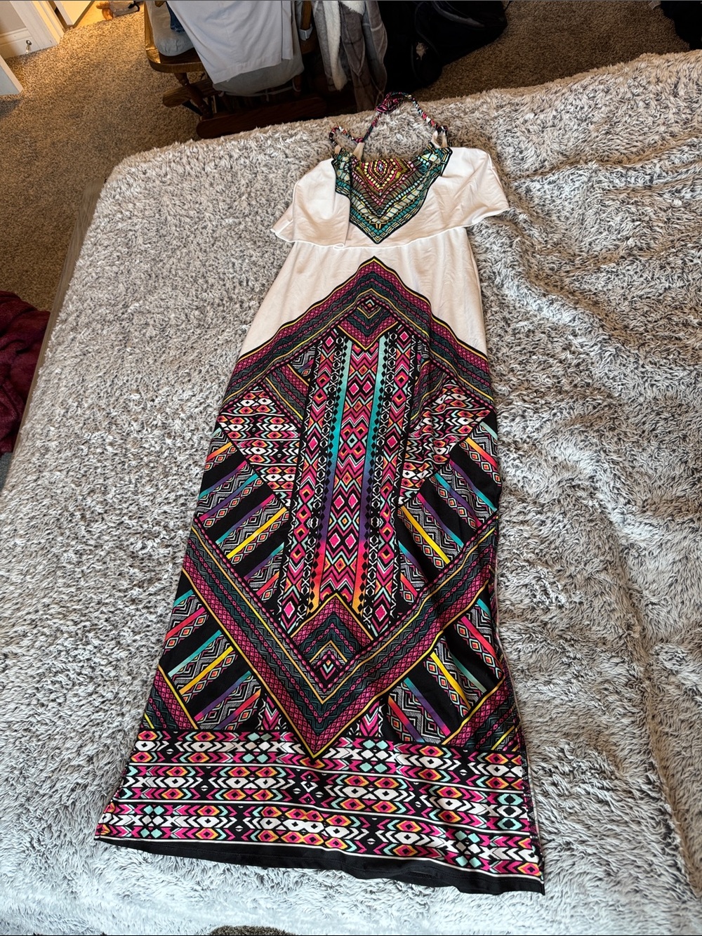 bailey blue White Halter Maxi with Multicolor Aztec Print